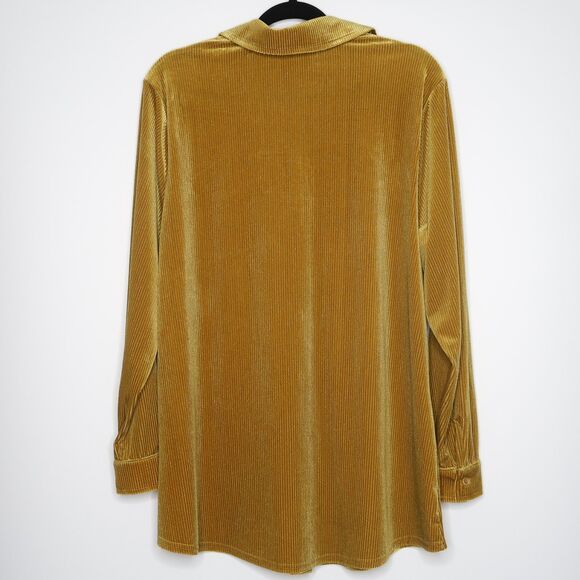 Soft Surroundings Velvet Button Up Size XL‎ Boyfriend Shirt Mustard Yellow Gold - Picture 2 of 6